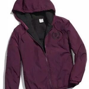 Victoria's Secret PINK Jacket Full Zip Sherpa Lined Burgundy Windbreaker Size XS